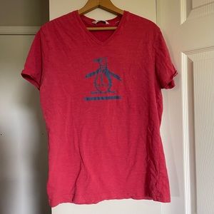 Men’s An Original Penguin Logo Graphic SS V-Neck Shirt Size Large